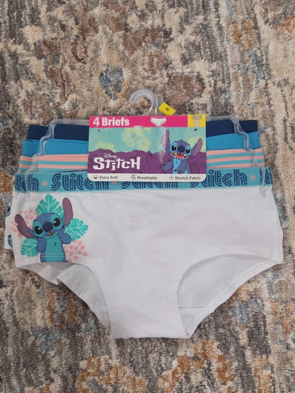 Girls' Stitch White & Blue Underwear Pack Of 4 - Size 8